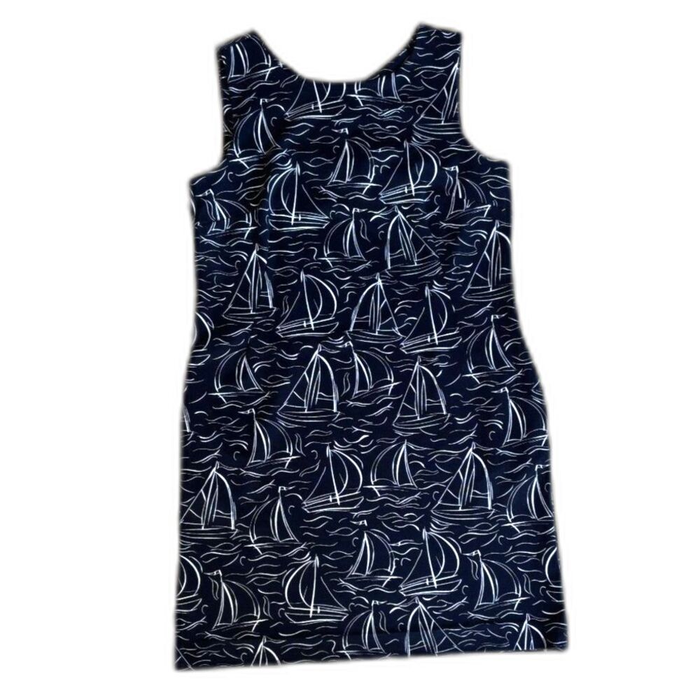 Talbots Sailboat Shift Dress 12P Navy Blue Nautical Coastal Hamptons Flawless